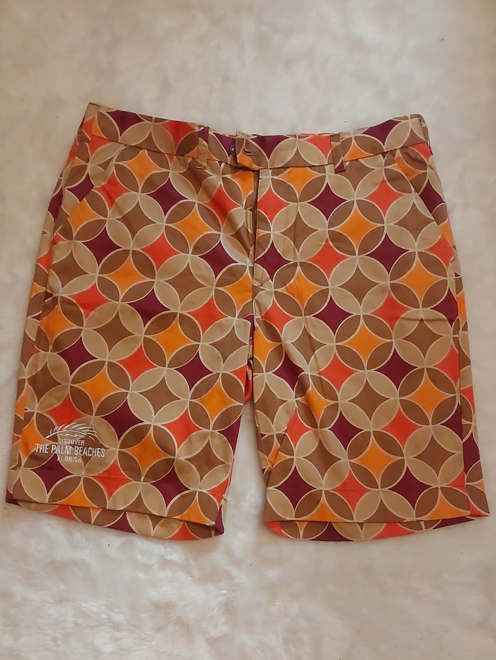 Loudmouth Geometric Golf Shorts in Orange, Brown & Burgundy